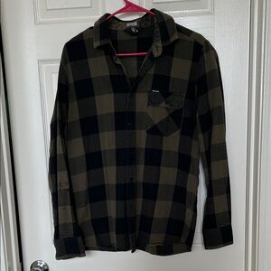 Volcom women's Black and Olive Checkered Shirt